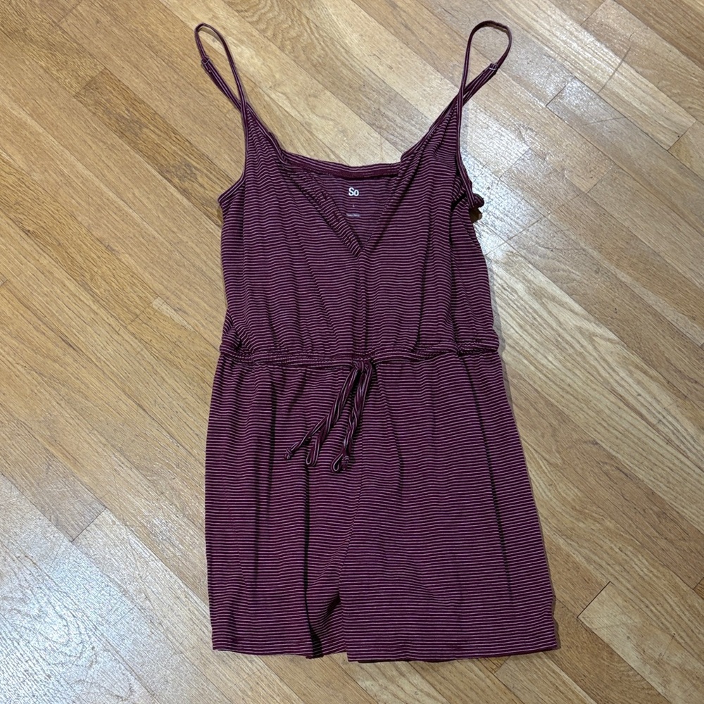 SO Burgundy & Black Striped Sleeveless Romper